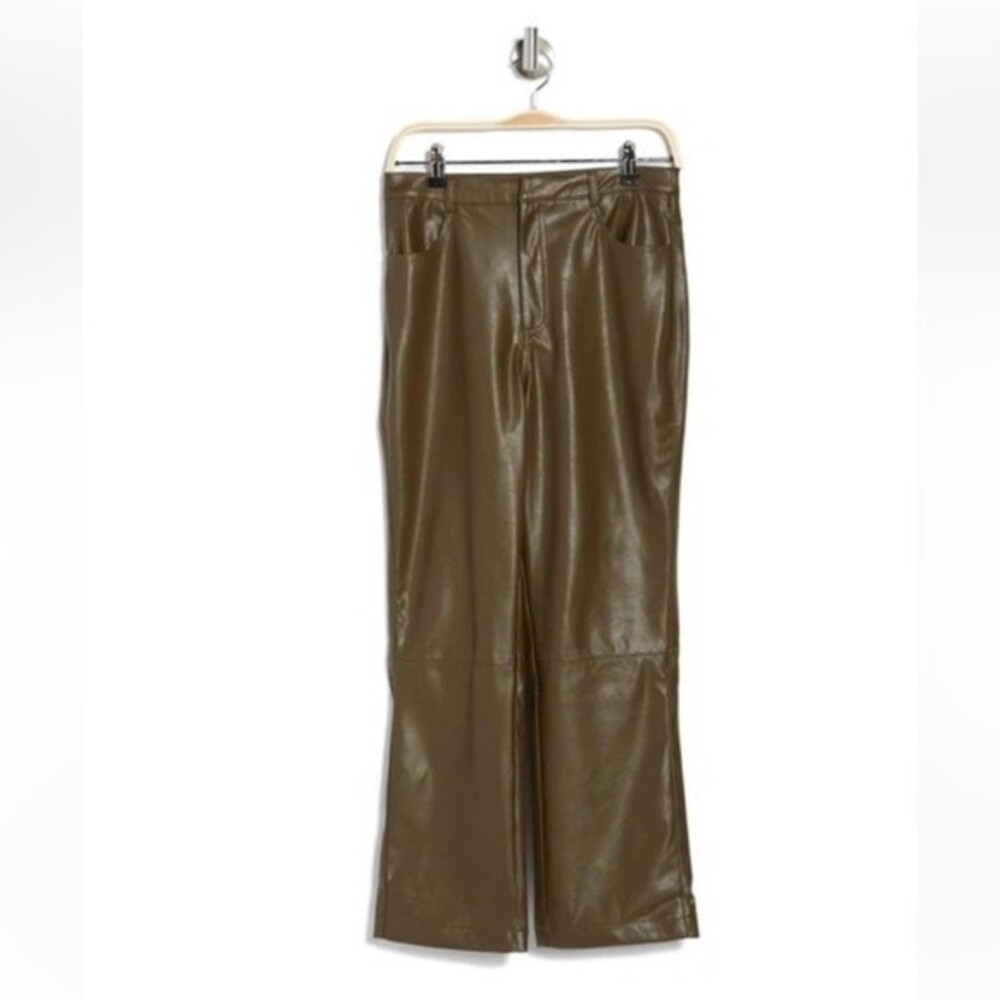 NWT LUCY PARIS | Faux Leather Flat Front Crop Olive Green Pants M